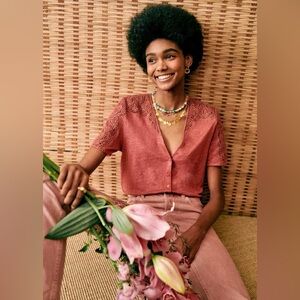 Sezane Rose Lace Accent Blouse